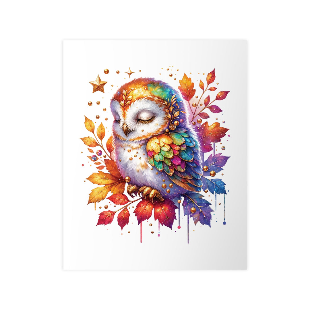 Affiche chouette féerique – illustration aquarelle dorée et colorée - MoodElle