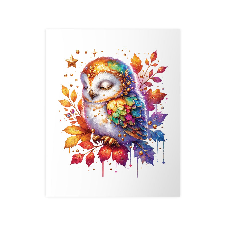 Affiche chouette féerique – illustration aquarelle dorée et colorée - MoodElle