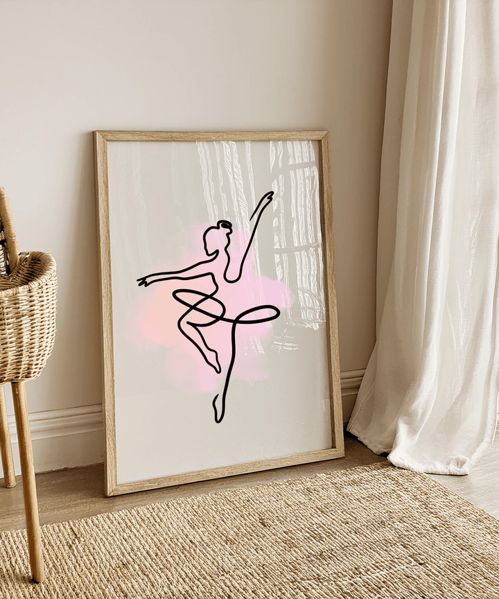 Affiche danseuse minimaliste – Poster art line ballet avec fond aquarelle rose - MoodElle