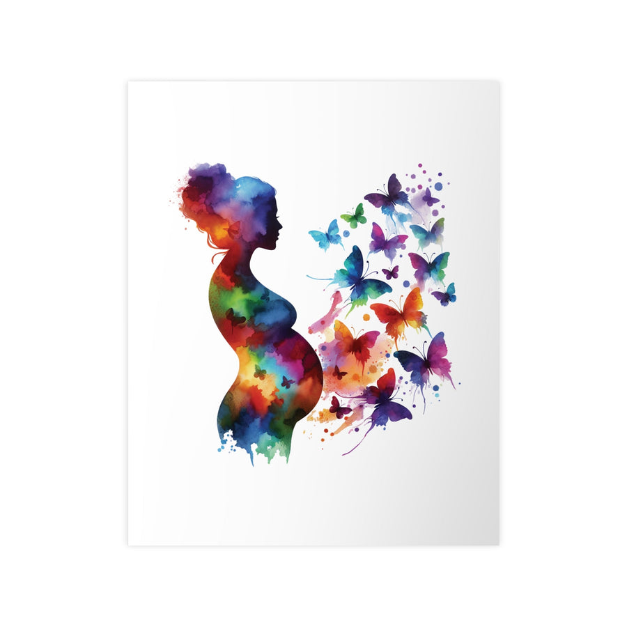 Affiche femme enceinte aquarelle – silhouette colorée et papillons multicolores - MoodElle