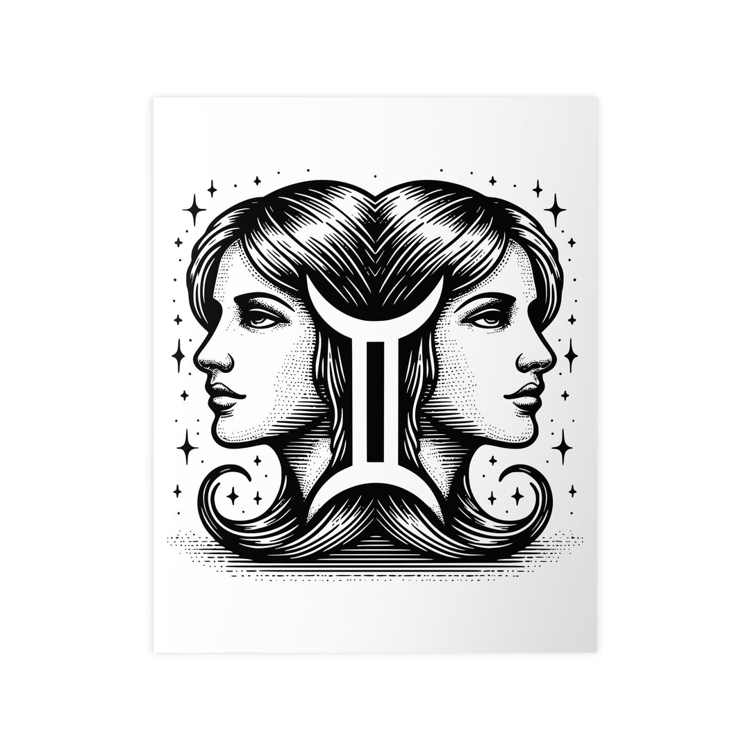 Affiche Signe Astrologique Gémeaux – Illustration Artistique Noir et Blanc – Déco Mystique et Spirituelle - MoodElle