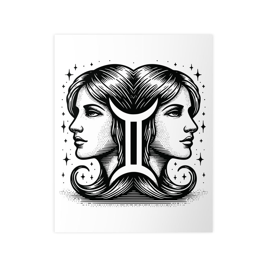 Affiche Signe Astrologique Gémeaux – Illustration Artistique Noir et Blanc – Déco Mystique et Spirituelle - MoodElle