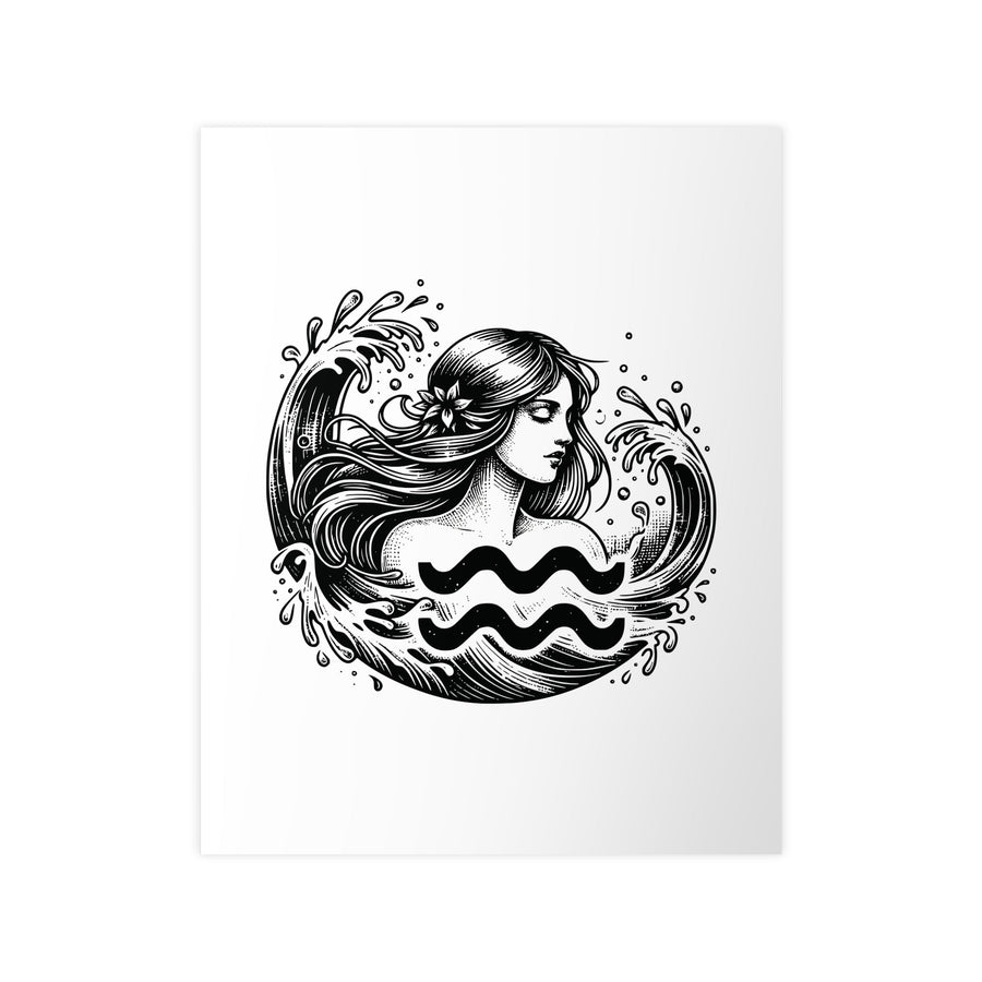 Affiche Signe Astrologique Verseau – Illustration Artistique Noir et Blanc – Déco Mystique et Élégante - MoodElle