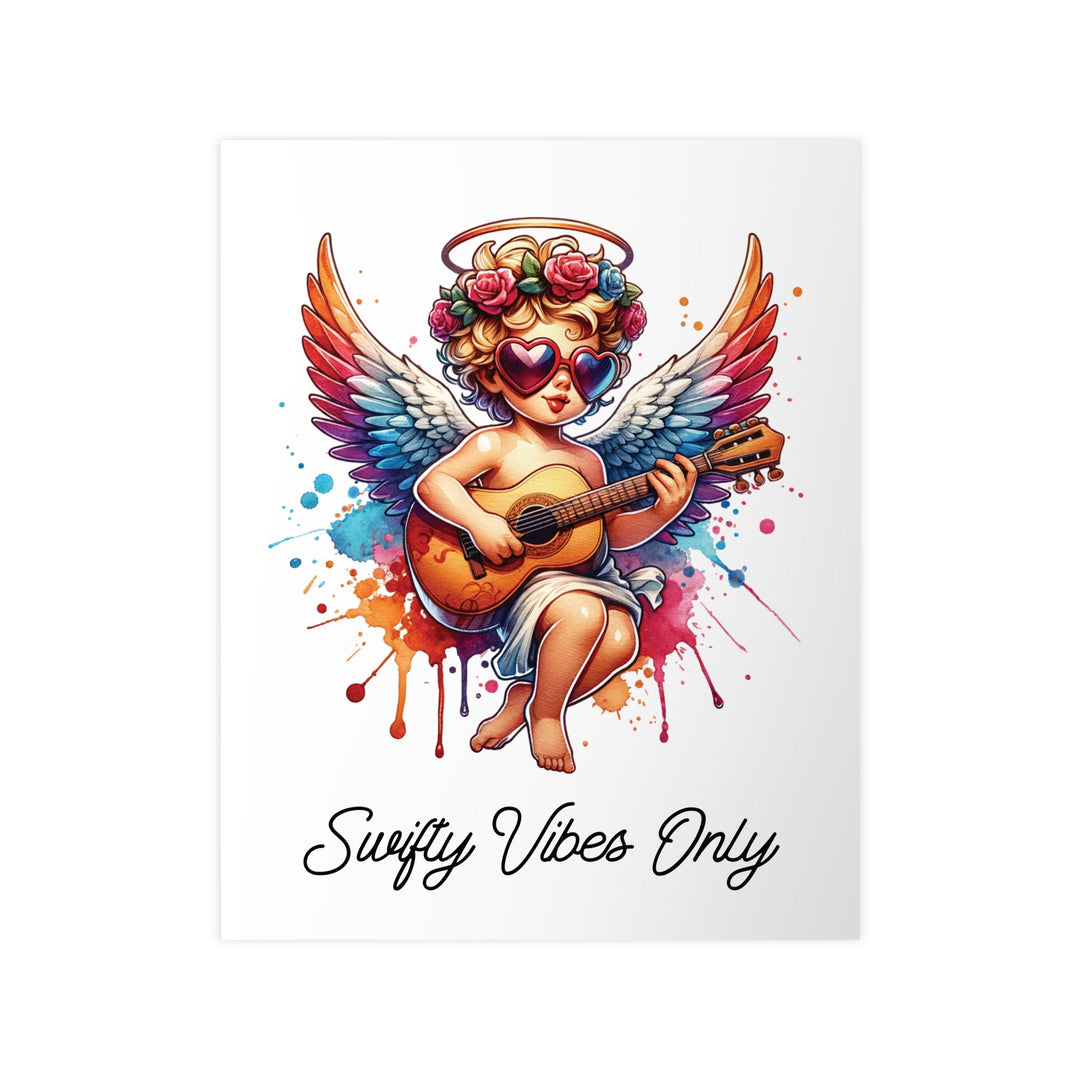 Affiche Swifty Vibes Only – Art mural ange pop coloré, illustration guitare et lunettes cœur, déco murale moderne et feel - good - MoodElle