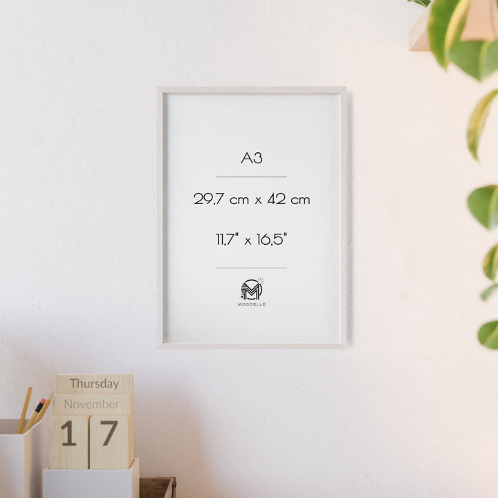 Cadre A3 - blanc mat – 29.7 x 42 cm - cadre mural ou à poser - MoodElle