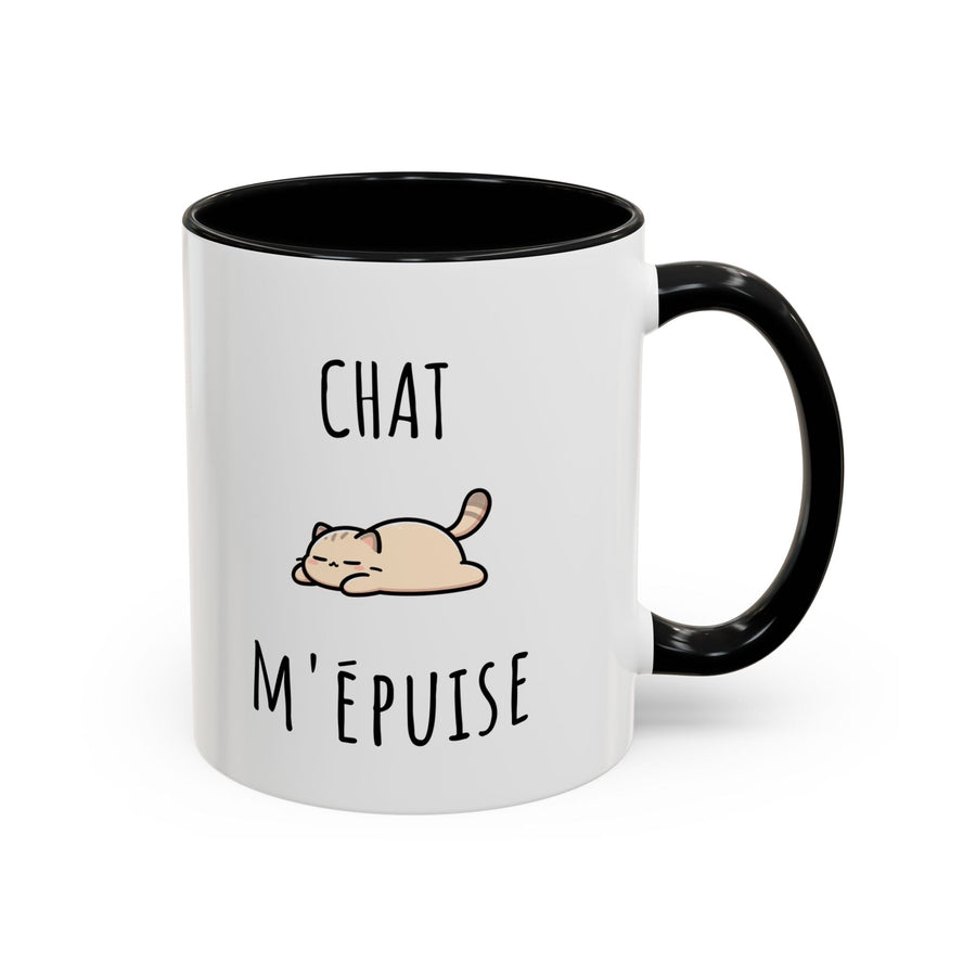 Mug "Chat M’Épuise" – Humour Félin et Paresse Douce – Cadeau Original pour Amoureux des Chats - MoodElle