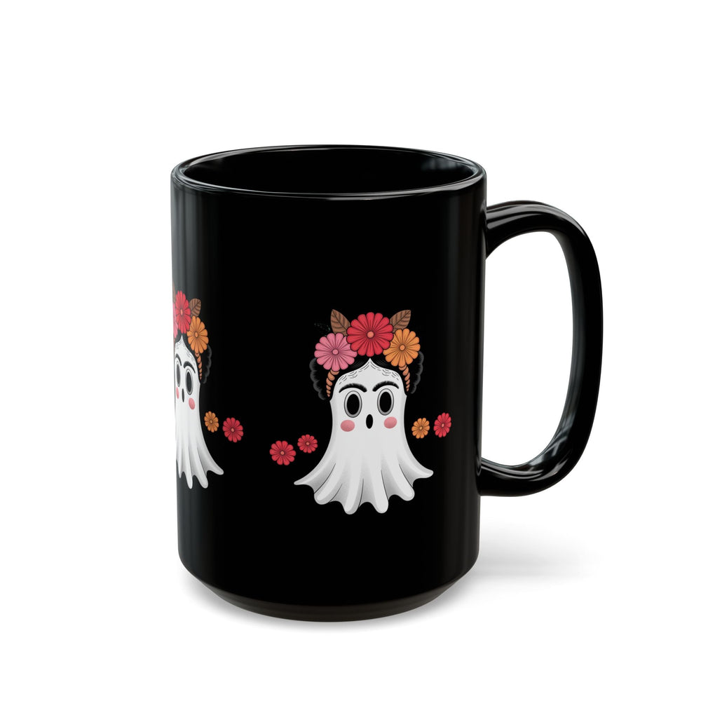 Mug Fantôme Kawaii Fleur – Tasse Noire Halloween - MoodElle