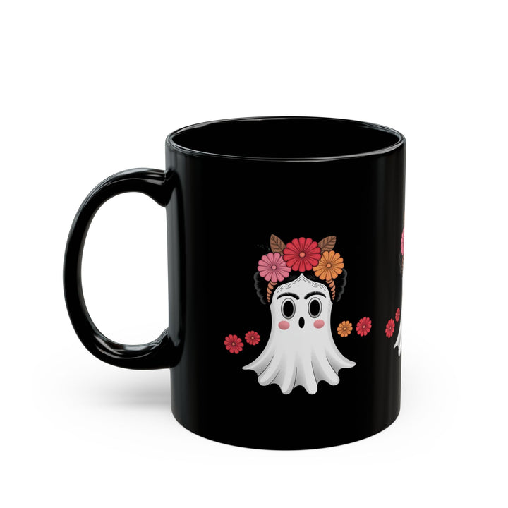 Mug Fantôme Kawaii Fleur – Tasse Noire Halloween - MoodElle