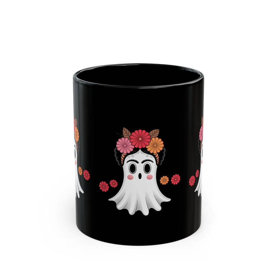 Mug Fantôme Kawaii Fleur – Tasse Noire Halloween - MoodElle