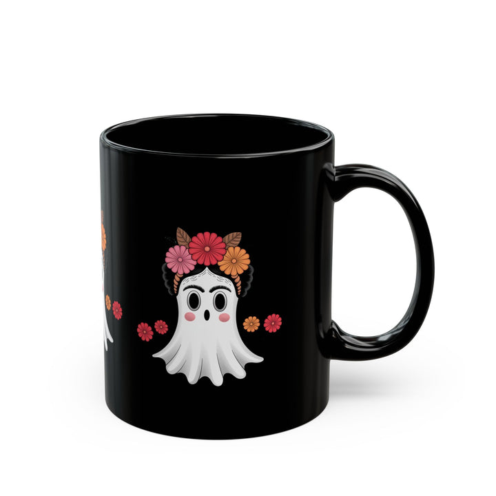 Mug Fantôme Kawaii Fleur – Tasse Noire Halloween - MoodElle