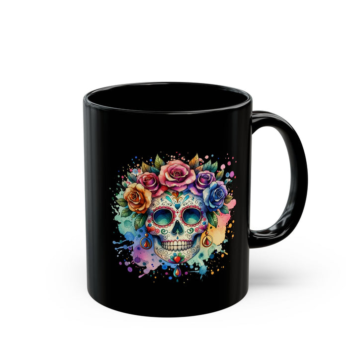 Mug noir Crâne Fleuri Coloré – Tasse Dia de los Muertos Originale - MoodElle