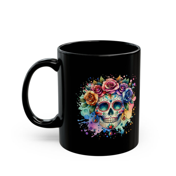 Mug noir Crâne Fleuri Coloré – Tasse Dia de los Muertos Originale - MoodElle