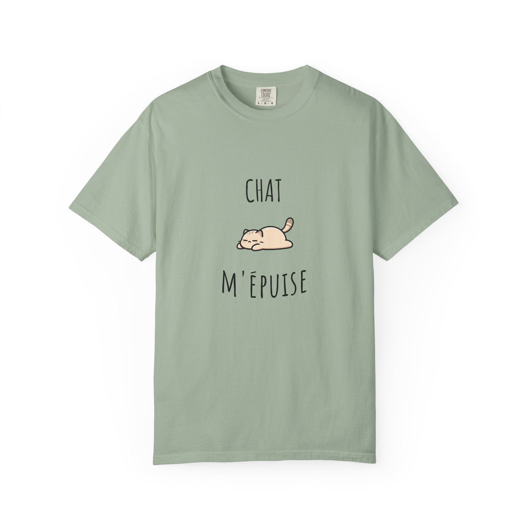 T-shirt “Chat m’épuise” – Humour Félin et Détente – Tee - shirt Original Mixte Disponible en Plusieurs Couleurs - MoodElle