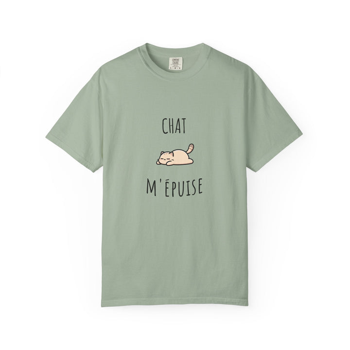 T-shirt “Chat m’épuise” – Humour Félin et Détente – Tee - shirt Original Mixte Disponible en Plusieurs Couleurs - MoodElle