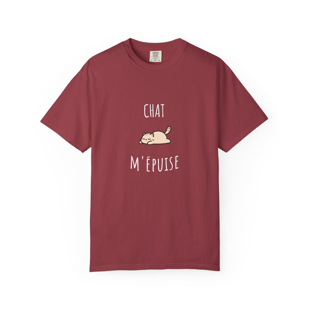 T-shirt “Chat m’épuise” – Humour Félin et Détente – Tee - shirt Original Mixte Disponible en Plusieurs Couleurs - MoodElle
