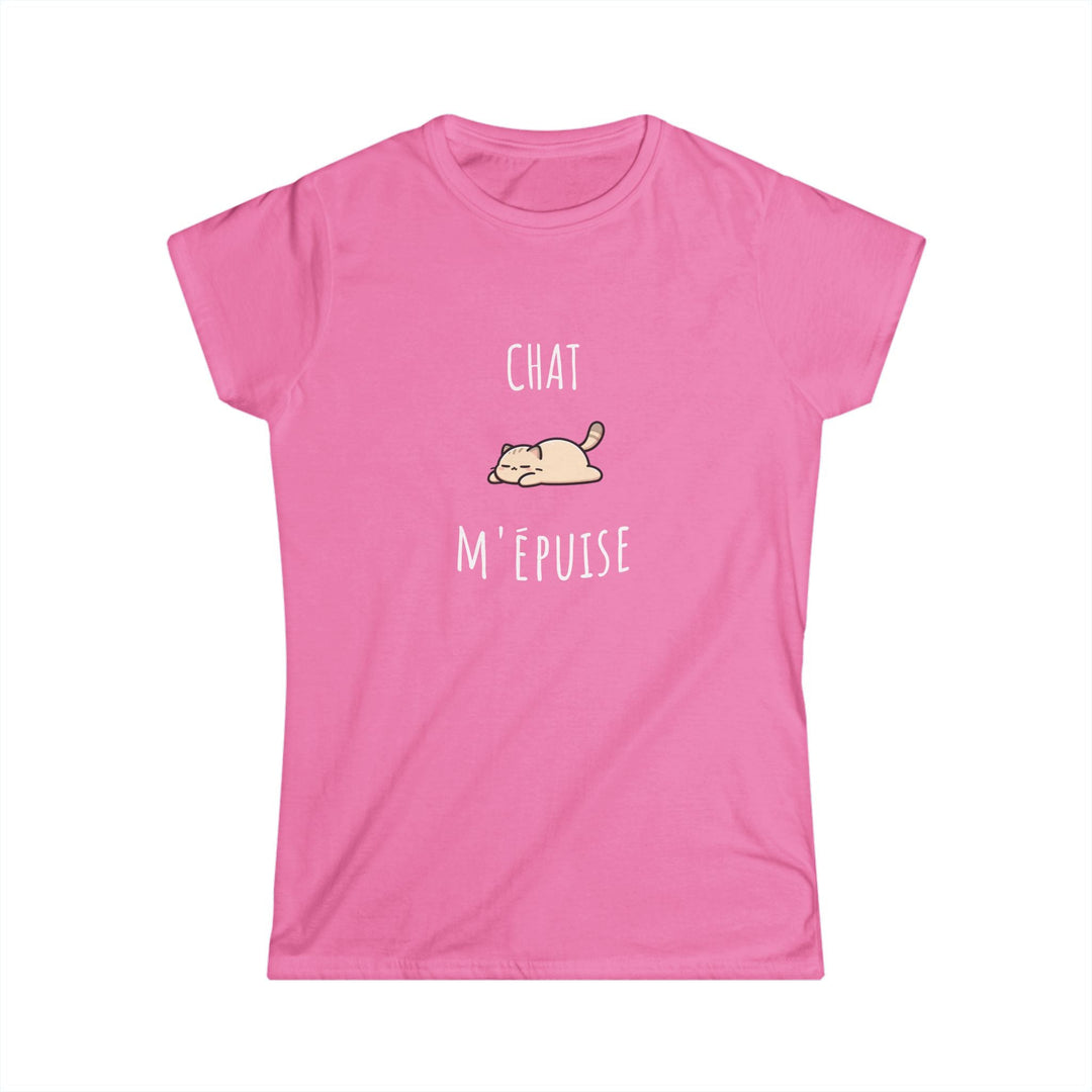 T-shirt Femme - "Chat M’Épuise" – Humour Félin et Détente – Tee - shirt Drôle Disponible en Plusieurs Couleurs - MoodElle