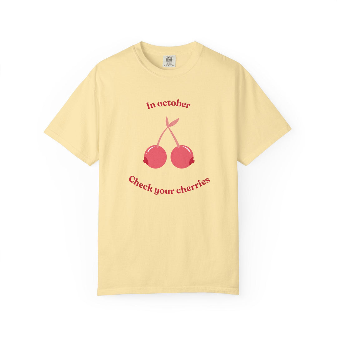 T-shirt " In october, check your cherries " - Octobre rose - MoodElle
