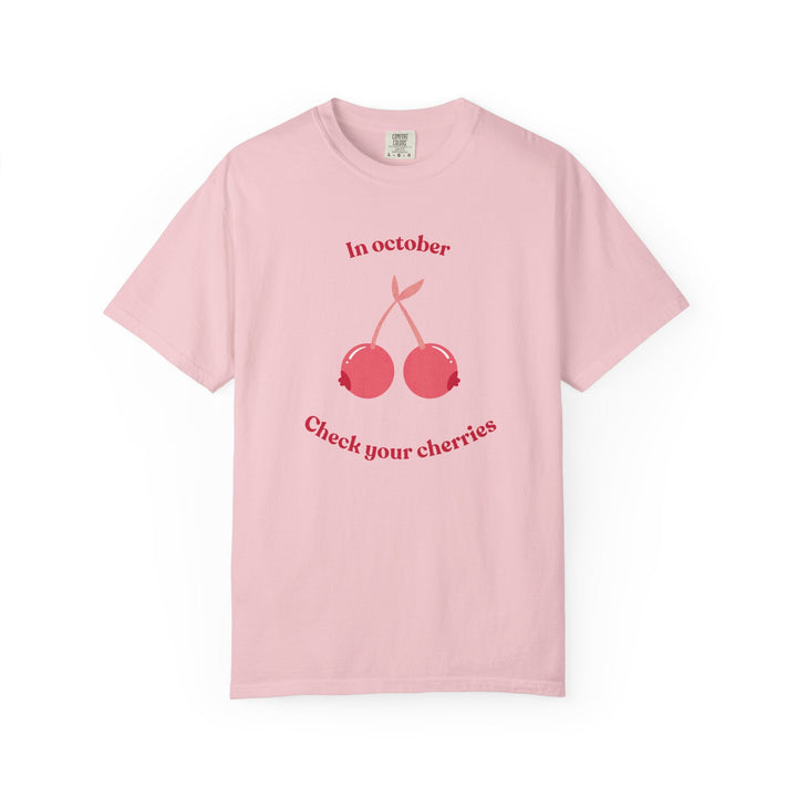 T-shirt " In october, check your cherries " - Octobre rose - MoodElle