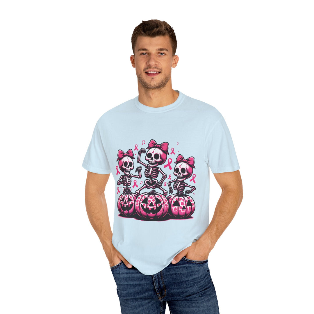 T-shirt squelettes roses sur citrouilles – édition spéciale Octobre Rose & Halloween - MoodElle