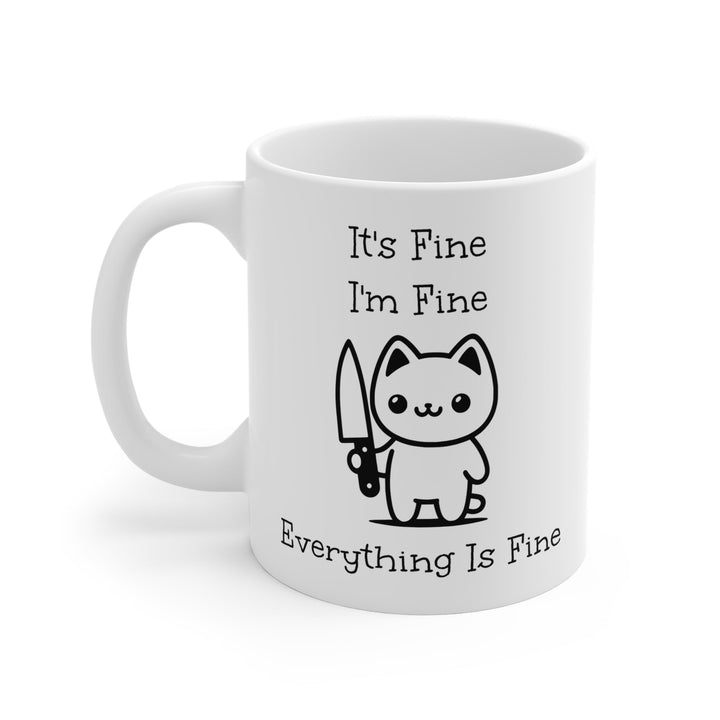 Tasse blanche chat drôle “It’s fine, I’m fine” – Mug kawaii humoristique, cadeau original café & thé - MoodElle