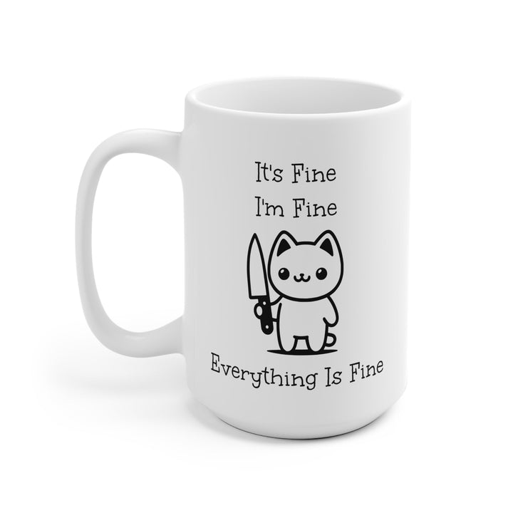 Tasse blanche chat drôle “It’s fine, I’m fine” – Mug kawaii humoristique, cadeau original café & thé - MoodElle