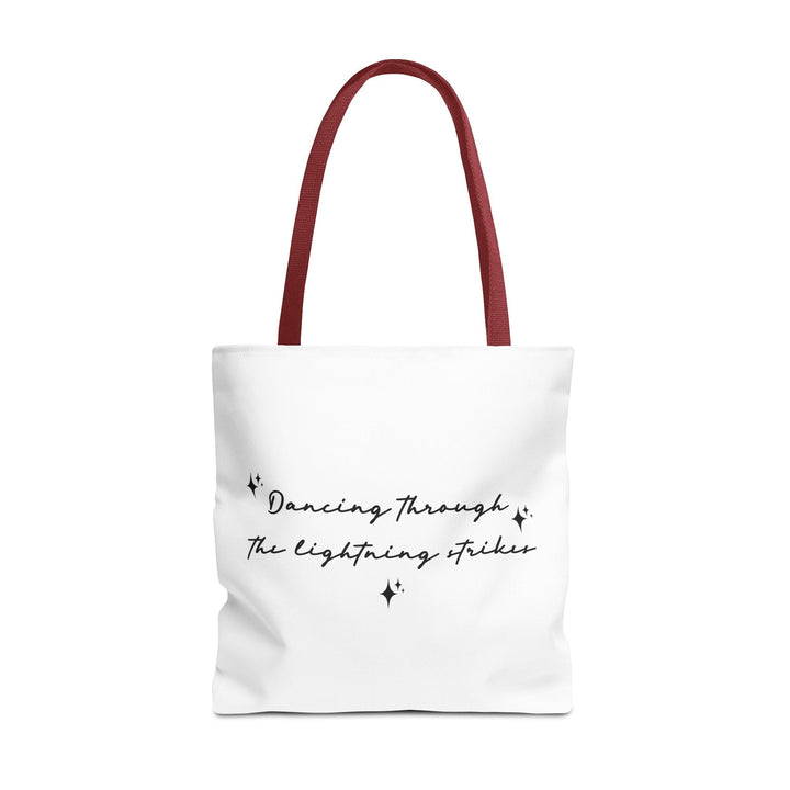 Tote bag Dancing through the lightning strikes – Sac citation poétique, design minimaliste noir et blanc, idée cadeau inspirante - MoodElle