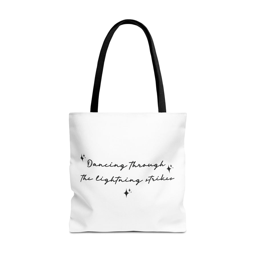 Tote bag Dancing through the lightning strikes – Sac citation poétique, design minimaliste noir et blanc, idée cadeau inspirante - MoodElle