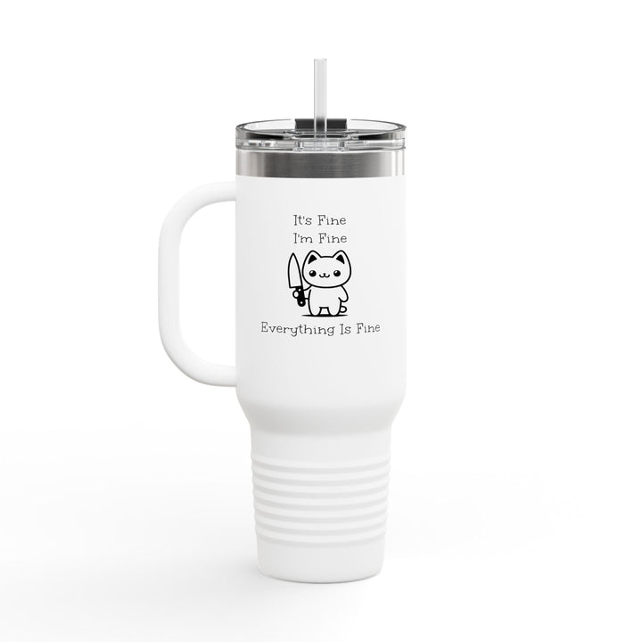 Travel Cup inox chat “It’s Fine I’m Fine” – Mug isotherme drôle avec paille réutilisable - MoodElle
