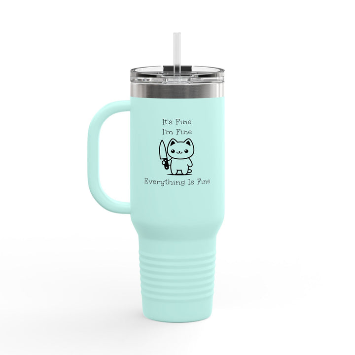 Travel Cup inox chat “It’s Fine I’m Fine” – Mug isotherme drôle avec paille réutilisable - MoodElle