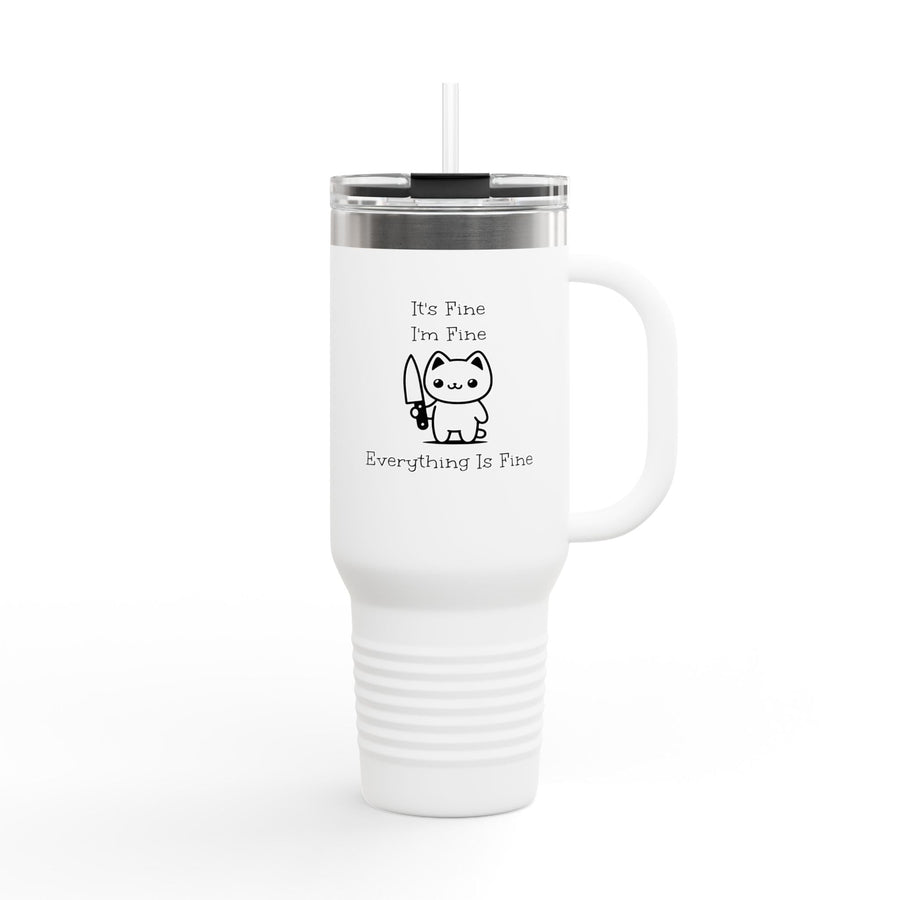 Travel Cup inox chat “It’s Fine I’m Fine” – Mug isotherme drôle avec paille réutilisable - MoodElle