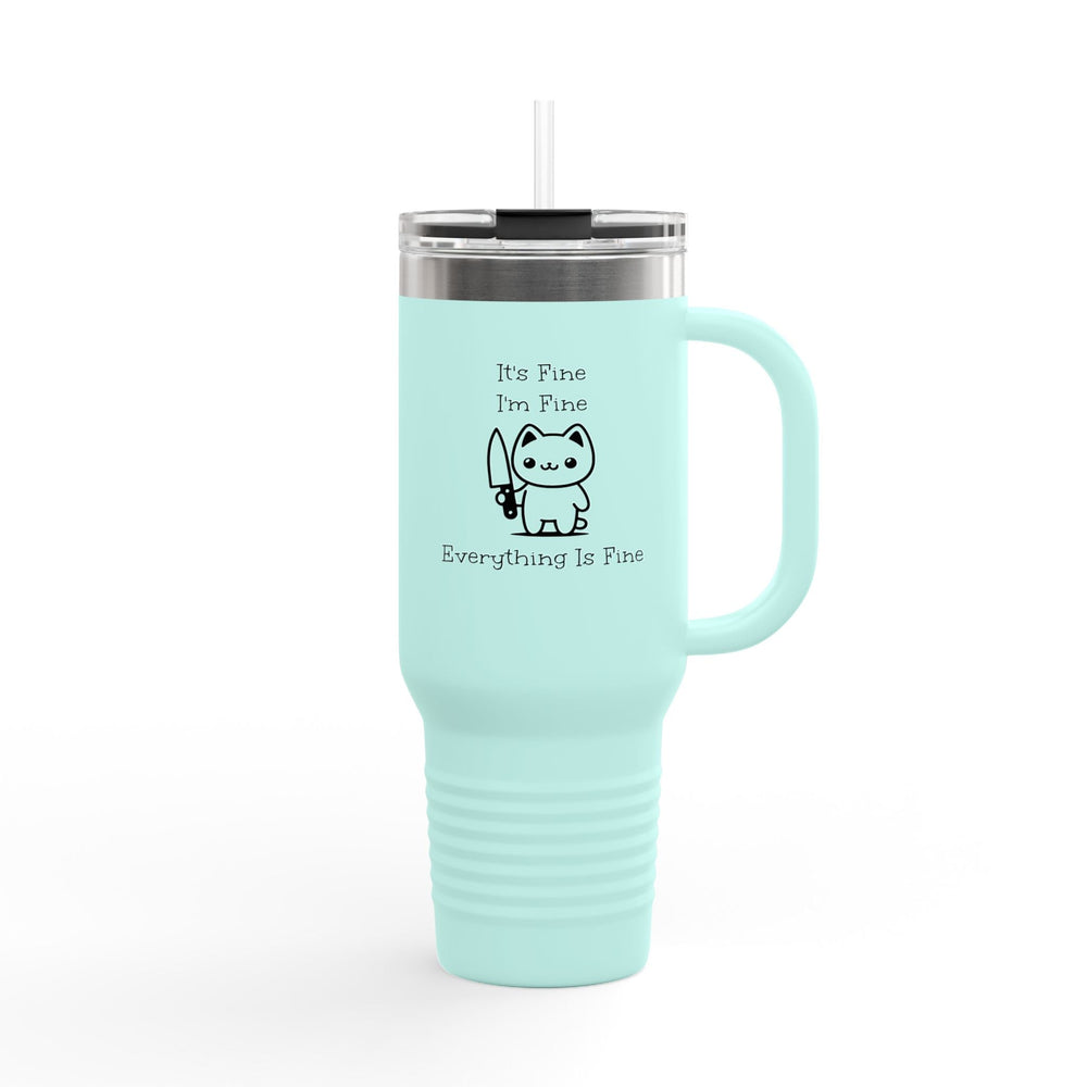 Travel Cup inox chat “It’s Fine I’m Fine” – Mug isotherme drôle avec paille réutilisable - MoodElle