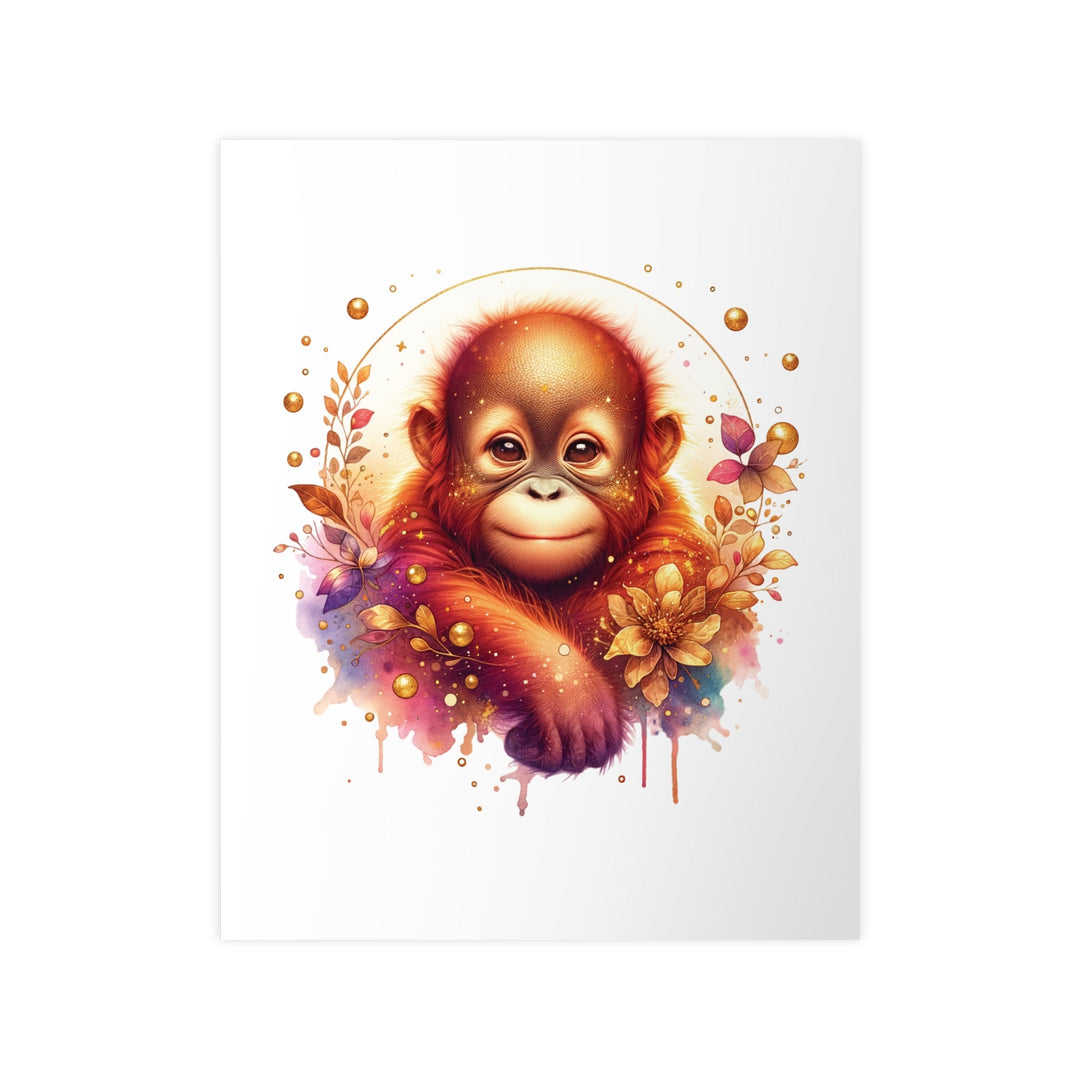 Affiche Bébé Orang - Outan Aquarelle — Illustration Murale Animalière et Poétique | Décoration Chambre Enfant, Bébé, Jungle Dorée et Couleurs Chaudes - MoodElle