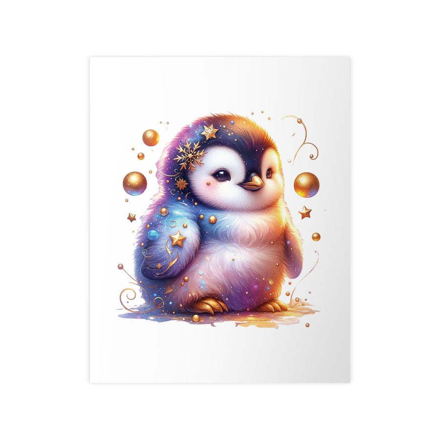 Affiche bébé pingouin féerique – illustration aquarelle dorée et hivernale - MoodElle