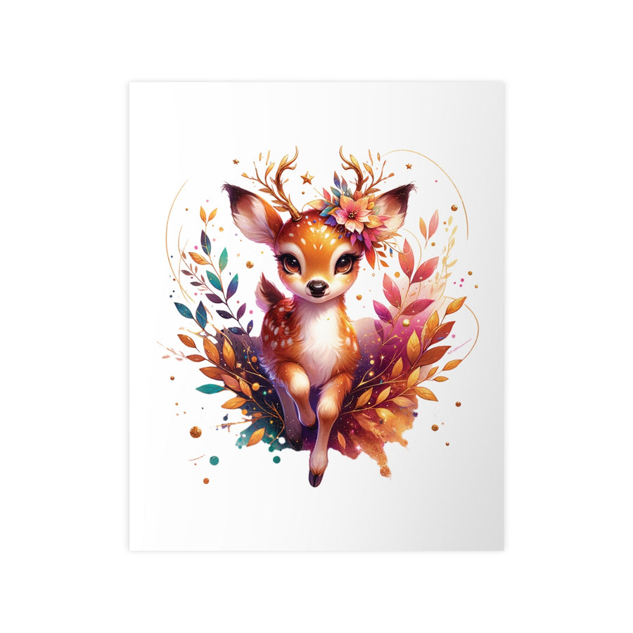 Affiche biche féerique – illustration aquarelle dorée et feuillage coloré - MoodElle