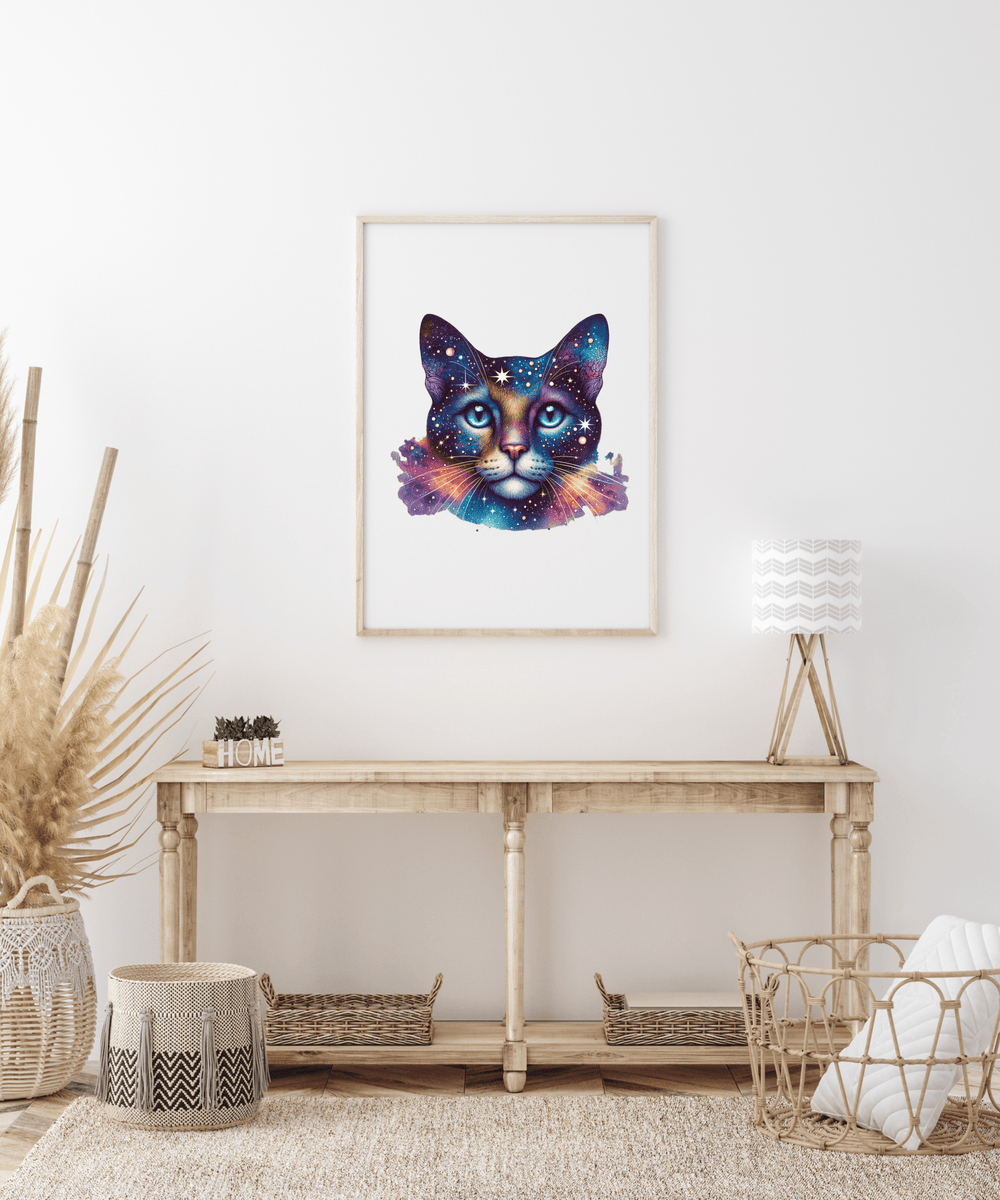 Affiche chat galaxie – Poster “Space Cat” coloré – Décoration murale astronomie & amoureux des chats - MoodElle