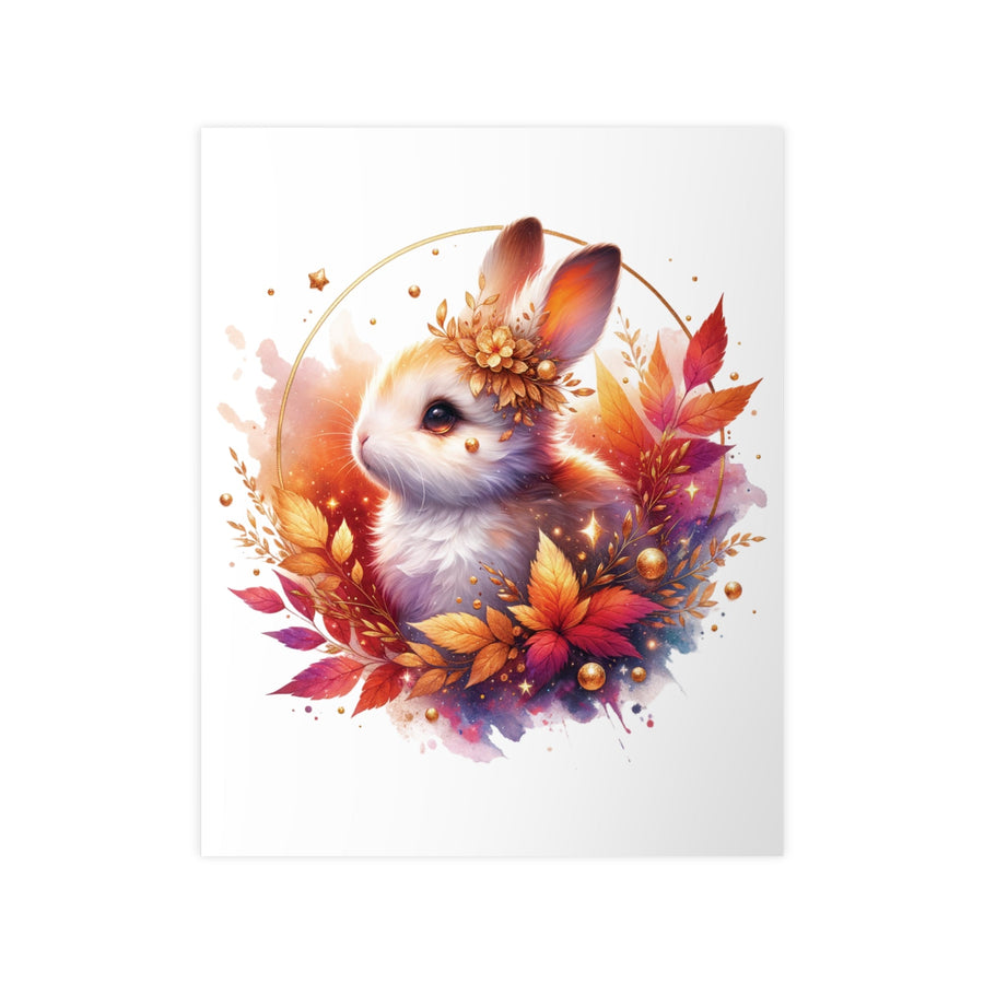 Affiche lapin d’automne – illustration aquarelle dorée et feuillage coloré - MoodElle