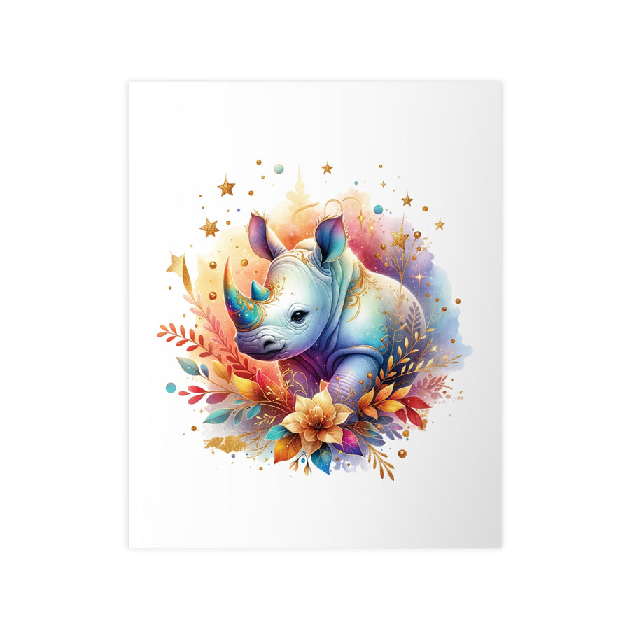 Affiche rhinocéros féerique – illustration aquarelle dorée et florale - MoodElle