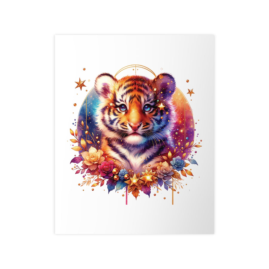 Affiche tigre féerique – illustration aquarelle dorée et fleurs mystiques - MoodElle
