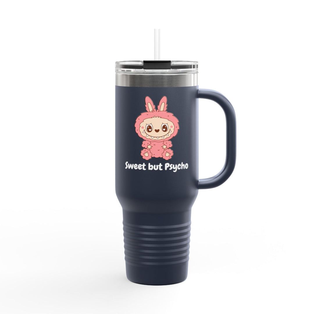 Gourde "Sweet but Psycho" – Mug isotherme Kawaii Lapin Rose avec Paille - MoodElle