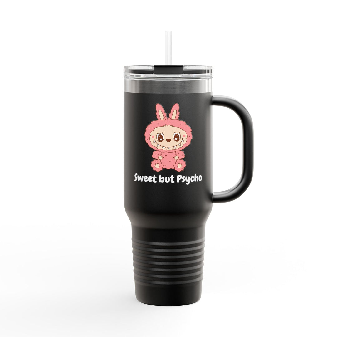 Gourde "Sweet but Psycho" – Mug isotherme Kawaii Lapin Rose avec Paille - MoodElle