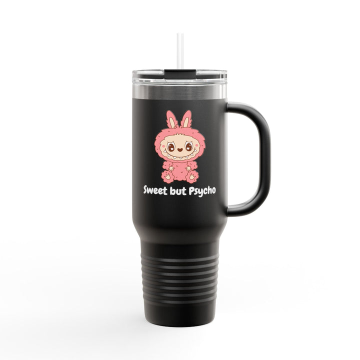 Gourde "Sweet but Psycho" – Mug isotherme Kawaii Lapin Rose avec Paille - MoodElle