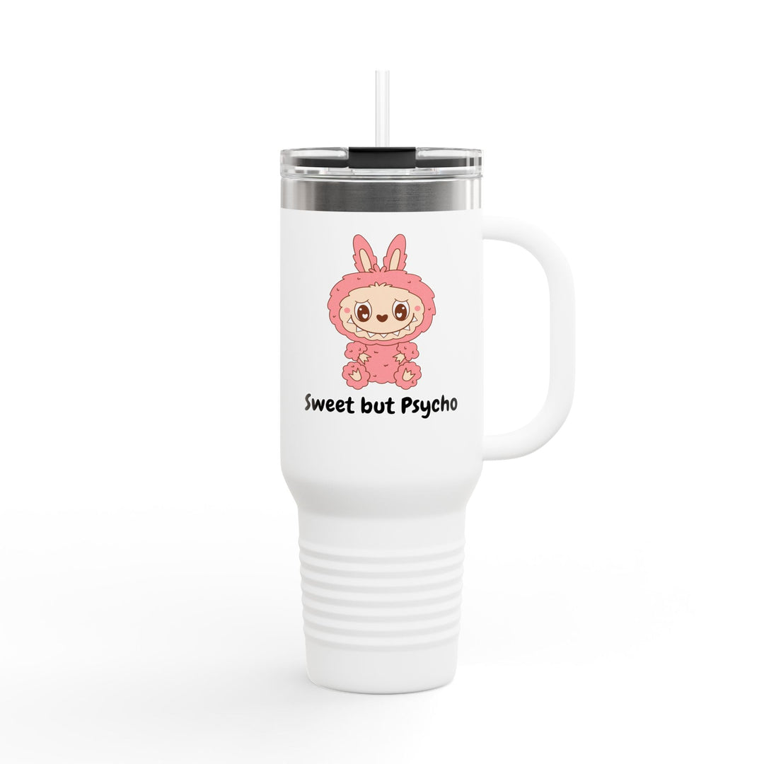 Gourde "Sweet but Psycho" – Mug isotherme Kawaii Lapin Rose avec Paille - MoodElle
