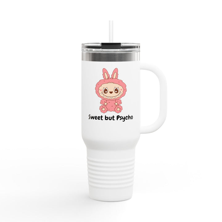 Gourde "Sweet but Psycho" – Mug isotherme Kawaii Lapin Rose avec Paille - MoodElle