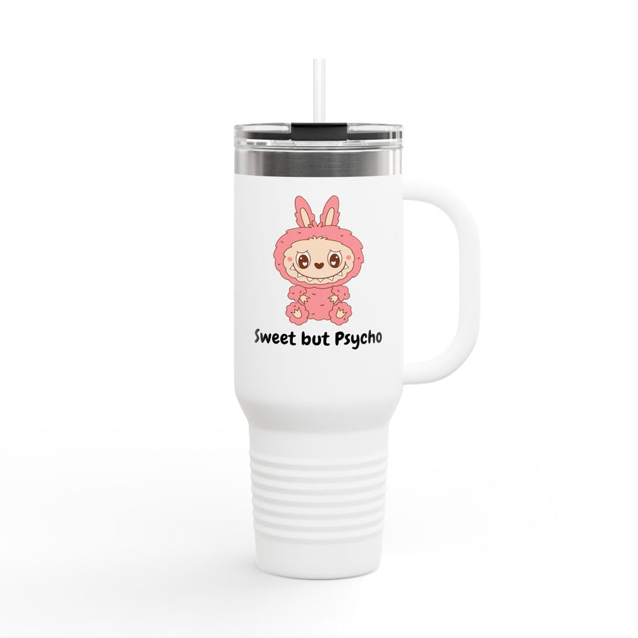 Gourde "Sweet but Psycho" – Mug isotherme Kawaii Lapin Rose avec Paille - MoodElle