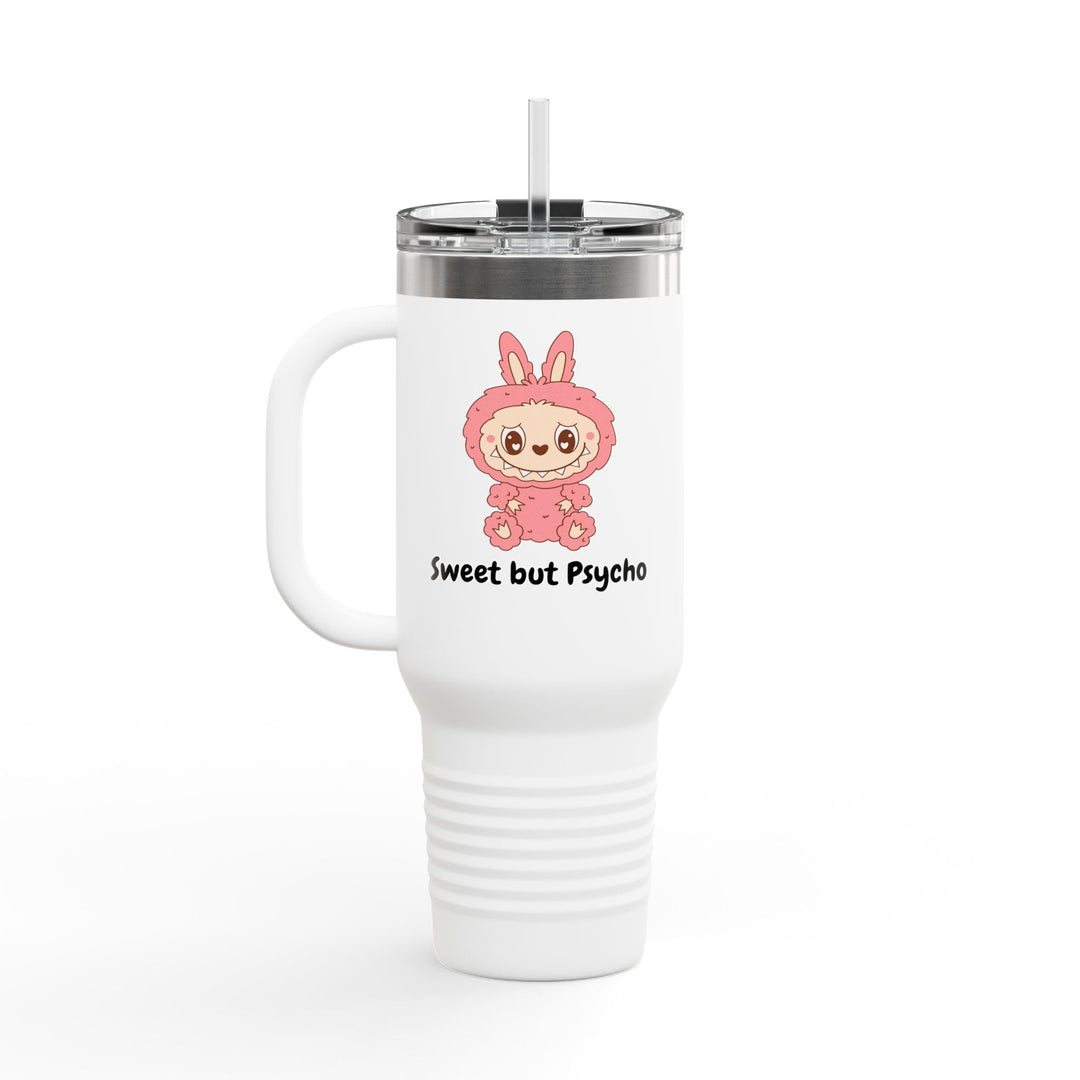 Gourde "Sweet but Psycho" – Mug isotherme Kawaii Lapin Rose avec Paille - MoodElle