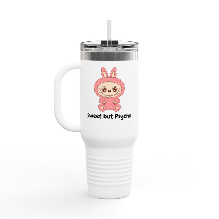 Gourde "Sweet but Psycho" – Mug isotherme Kawaii Lapin Rose avec Paille - MoodElle