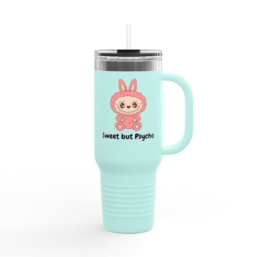 Gourde "Sweet but Psycho" – Mug isotherme Kawaii Lapin Rose avec Paille - MoodElle