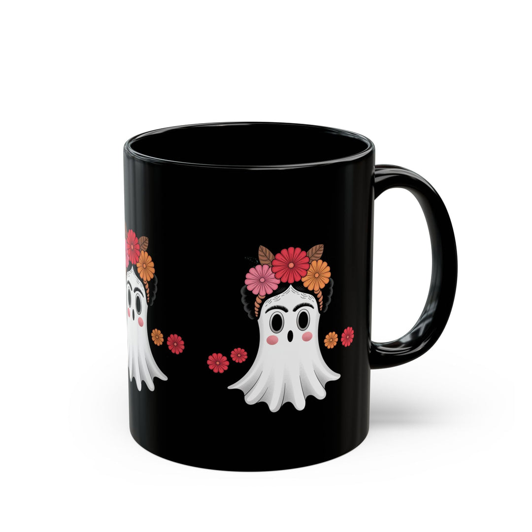 Mug Fantôme Kawaii Fleur – Tasse Noire Halloween - MoodElle
