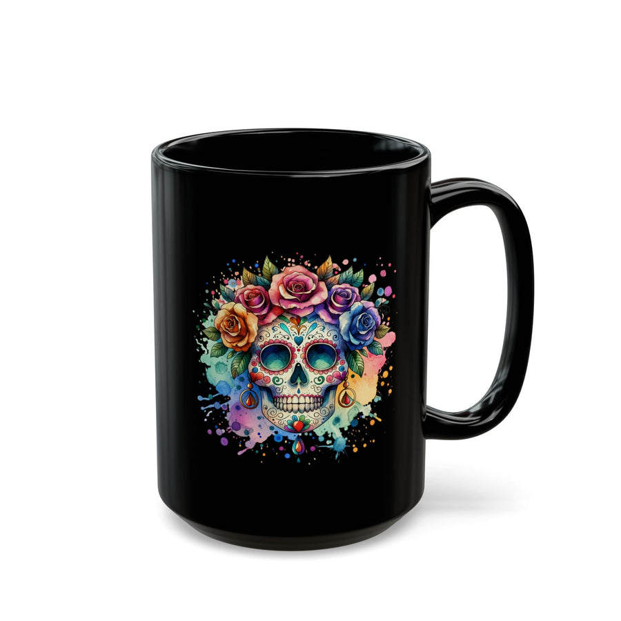 Mug noir Crâne Fleuri Coloré – Tasse Dia de los Muertos Originale - MoodElle
