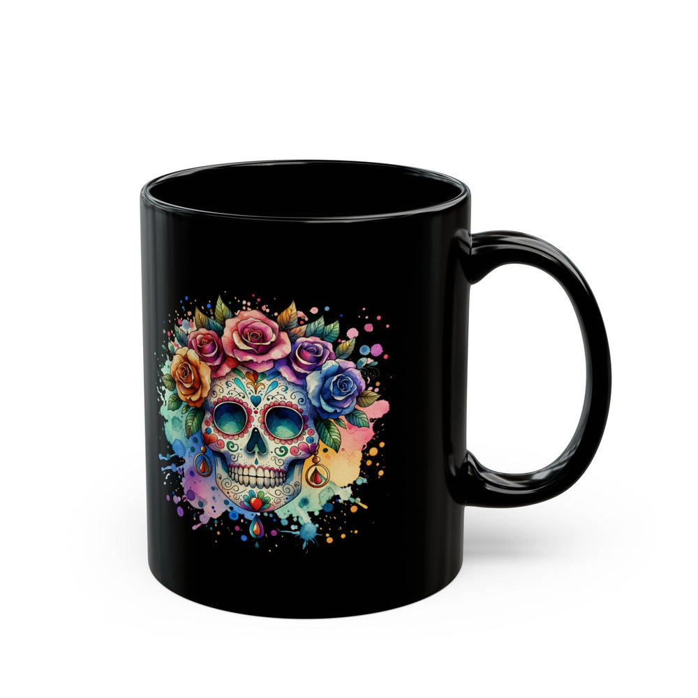 Mug noir Crâne Fleuri Coloré – Tasse Dia de los Muertos Originale - MoodElle
